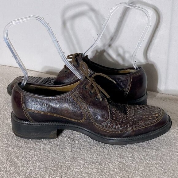 Vintage Brown Woven Leather Upper Lace Up Derby Shoes 12 - Picture 8 of 14